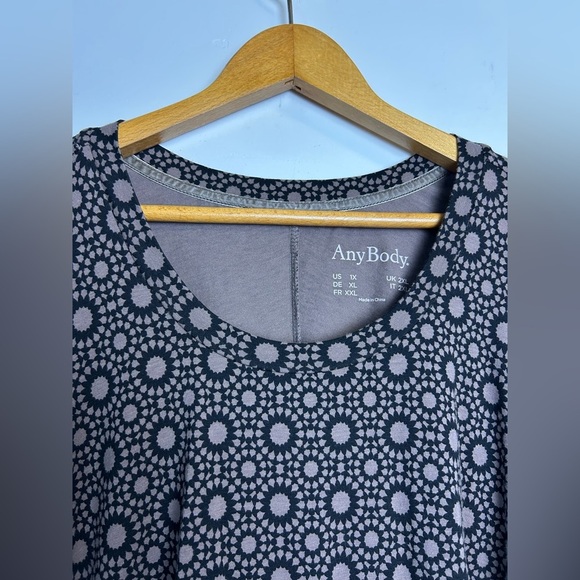 AnyBody Blouse Plus Size 1X Long Sleeve Printed Soft Stretch Modal Cotton Boho - Picture 6 of 11